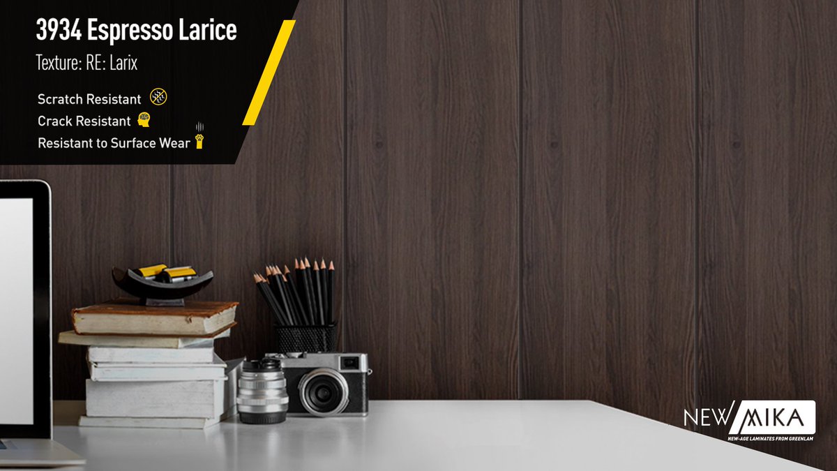 Mikasalaminates's tweet photo. This rich, wood pattern laminate from our Woods Collection can add a real sense of sophistication &amp; class to office interiors &amp; study rooms alike.

More here: https://t.co/Xk7RGN3vN3

#NewMika #Laminates #Interiors #HomeDecor #ScratchResistant #CrackResistant #InteriorDesigner https://t.co/psFBmG7tMz