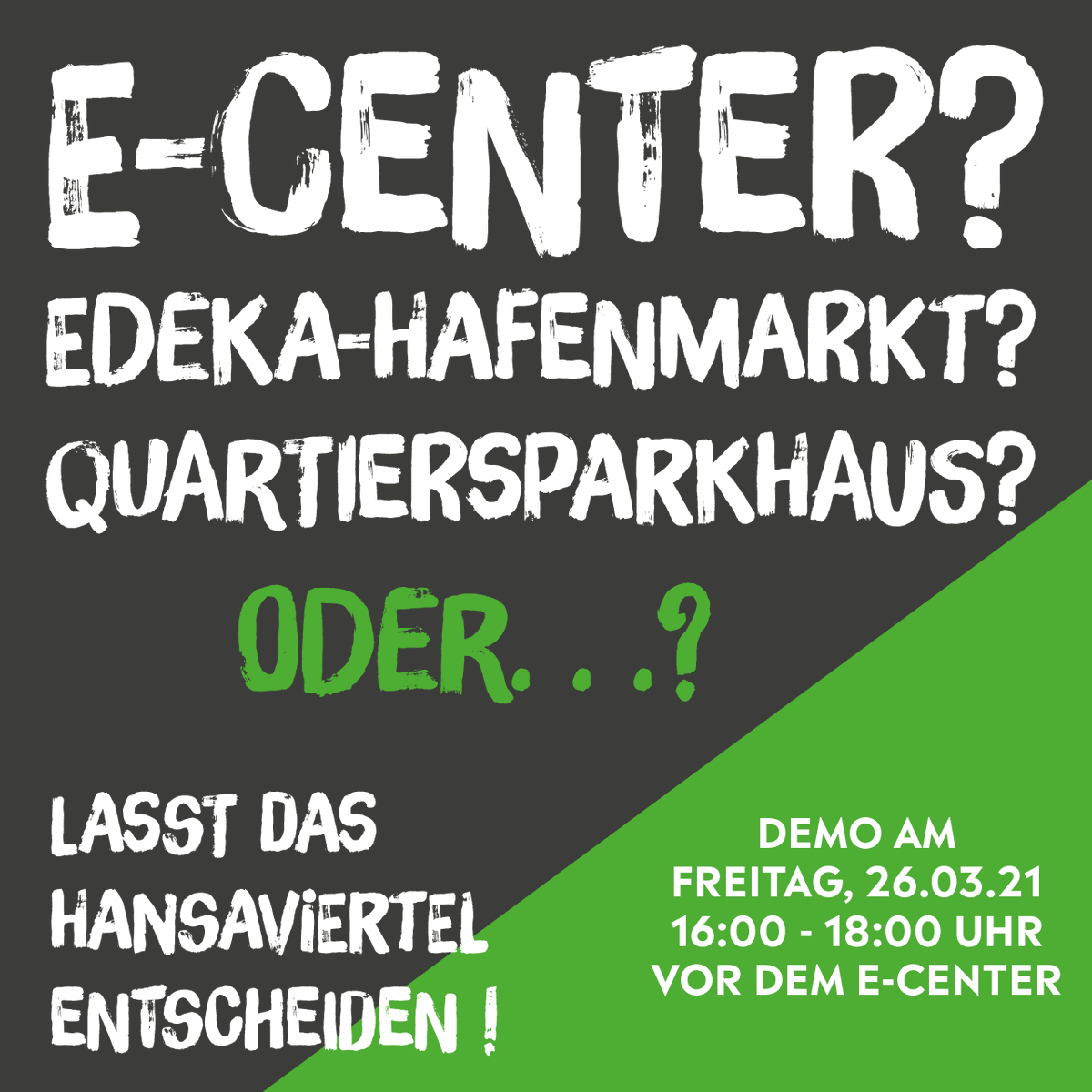 Muensterliste's tweet photo. #ECenter oder #Quartierentwicklung? Lasst die Anwohner*innen entscheiden.
Kundgebung morgen von 16:00 - 18:00 Uhr - Hansaring, vor dem Stroetmann-Center.
Maske nicht vergessen. 🙂
#hansaviertel https://t.co/eKDT1PHHQH