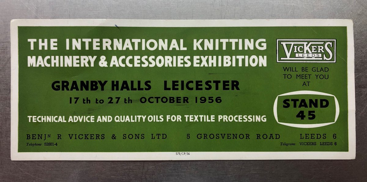 #throwbackthursday
A picture of a blotting paper for fountain pen ink mounted on a card, promoting Knitting Machinery Exhibition in 1956, extensively distributed as inserts in trade magazines.
“Technical advice and quality oils...”: still at the core of <a href="/VickersOils/">Vickers Oils</a>