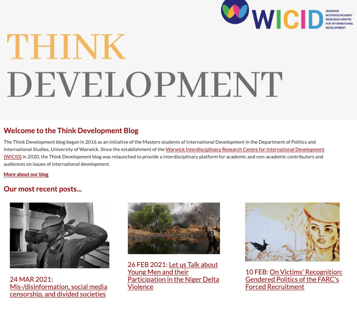 wicidwarwick's tweet photo. New #ThinkDevelopment blog post is up!

"Mis-/disinformation, social media censorship, and divided societies"
Dr @PhillNelson of @PAISWarwick 

Check it out👇
https://t.co/ReRDl5ewVl https://t.co/el2Q9IwwEN