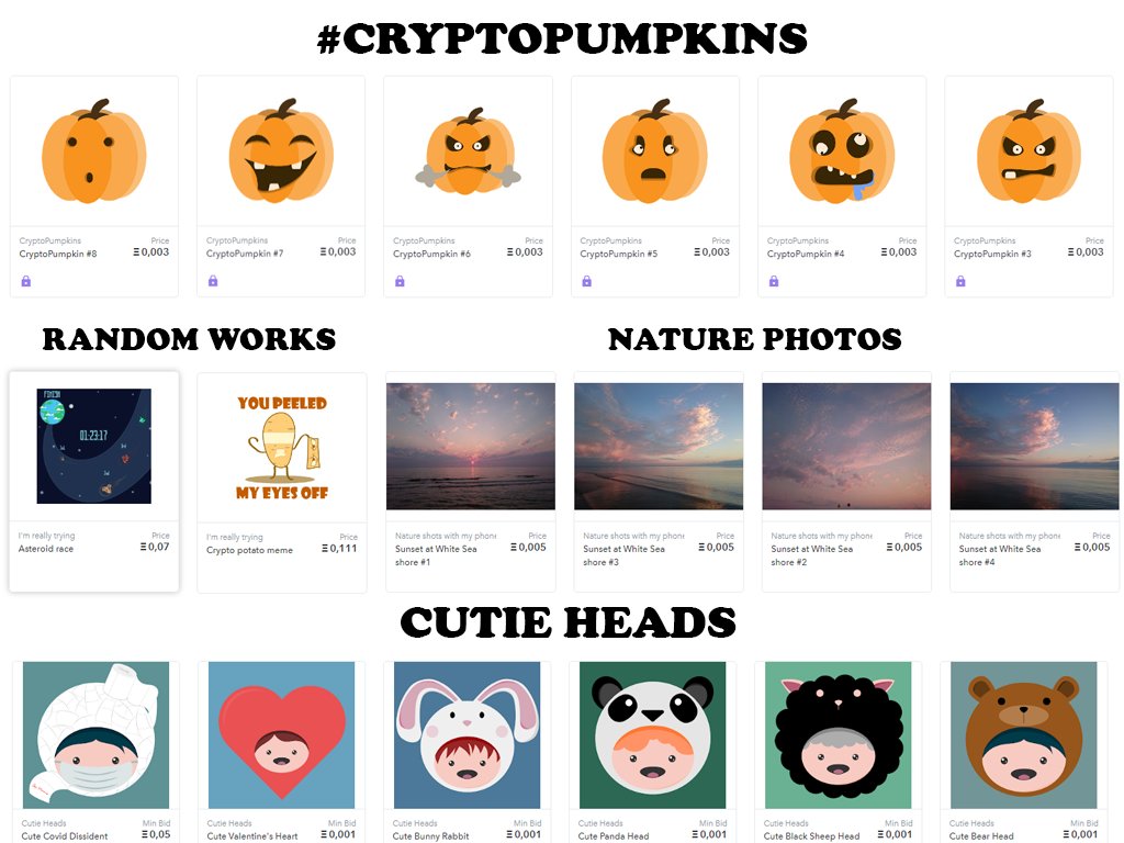 seejhka's tweet photo. #NFTcollector look at those🧐
#CryptoPumpkins 32 collectibles
https://t.co/P1UsK5aHD3
#CutieHeads 6 items, cute characters.
https://t.co/rM5nw4KL5z
#Imreallytrying rando works, but good
https://t.co/0YurYWlooF
#NaturePhotography on phone
https://t.co/J5CUUviYfL
#NFTTOTHEMOON https://t.co/LabX1FgJYN