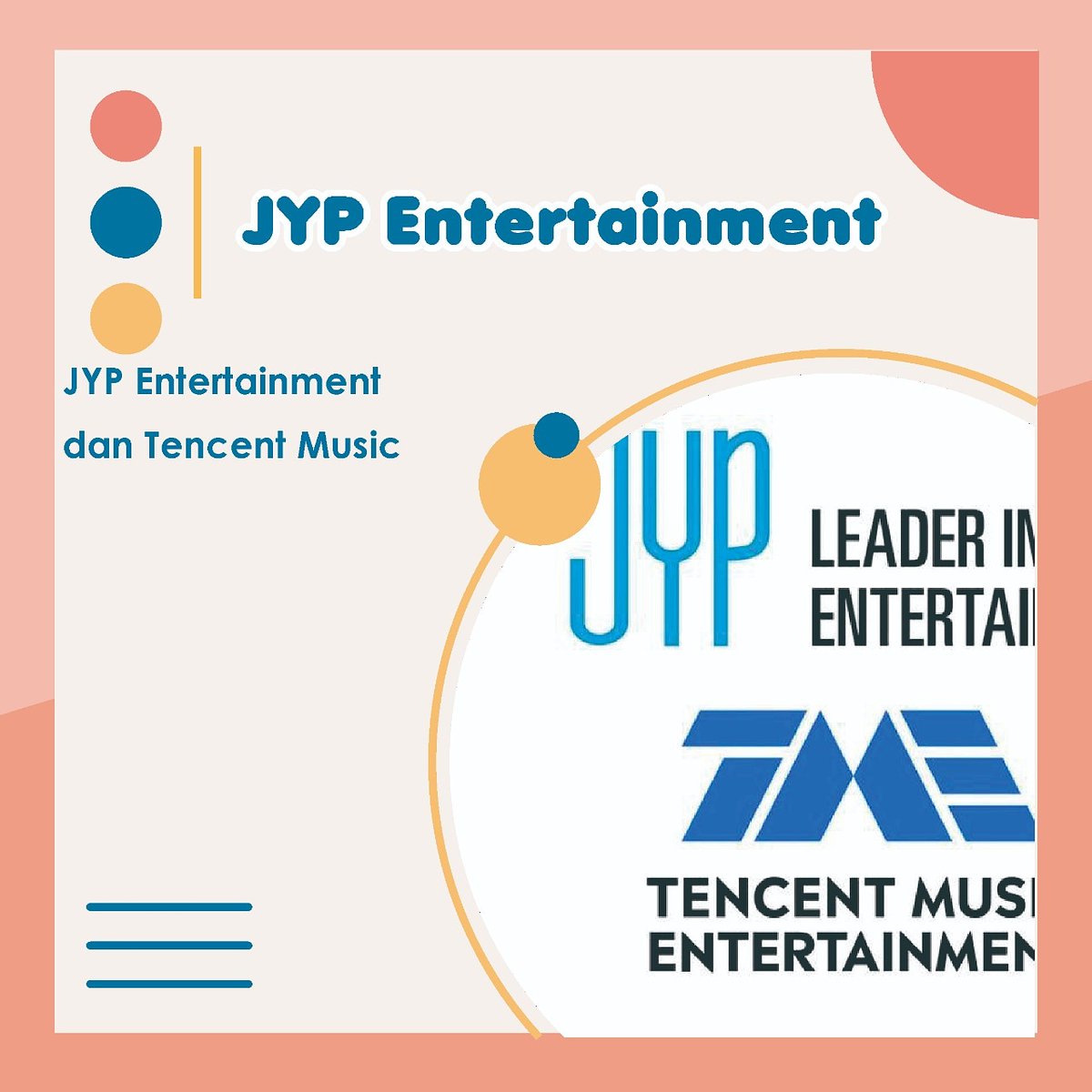 PortalDaebak's tweet photo. JYP Entertainment telah memasuki kemitraan strategis dengan Tencent Music Entertainment (TME) Tiongkok
.
Read more (https://t.co/U6W9k4kuNc)
.
#jypentertainment #tencentmusicentertainment #tmeqqmusic #kugoumusic #kuwomusic #wesing #kpop #Portaldaebak #lfl #lff #likeforlike https://t.co/8RiEJBfWCd