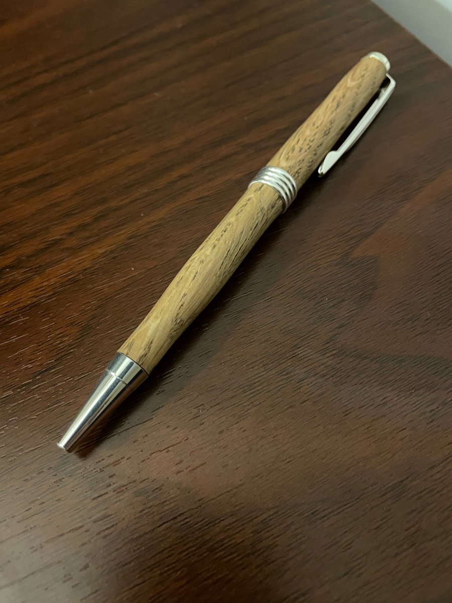 First foray into the Strathclyde Fab Lab produced this smart looking pen from upcycled whisky barrel. 🙂🖊️#StrathBScHETech