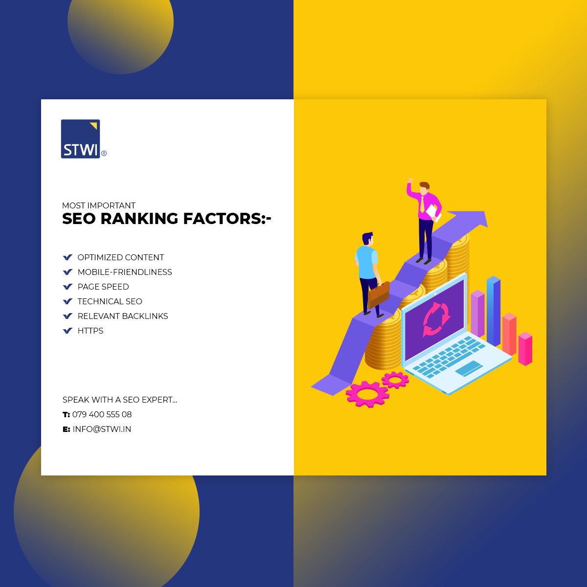 stwiahmedabad's tweet photo. The way your page is optimized can have a huge impact on its ability to rank. #SEO ranking factors can have a big impact on your page's ability to rank if optimized properly.
#seoranking #SEO #technicalseo #backlinks #seocontent #searchengineranking #STWI https://t.co/6KCPdgmiDW