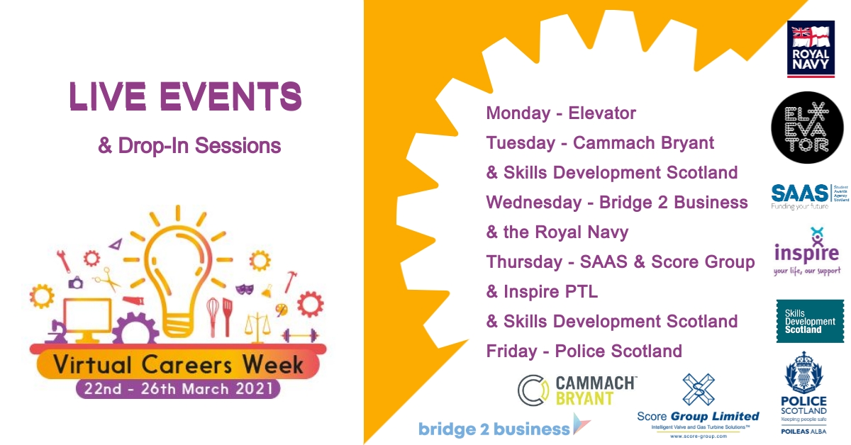 NESColAdvice's tweet photo. It's a busy day for #VCW21 including LIVE sessions with @saastweet, @scoregroupltd, @inspireptl and @skillsdevscot find the links to join on the schedule here https://t.co/1ZvJx9ujuk. #NESCollife #NESColathome #careers #employability #nextsteps https://t.co/Hx5jmo4y2V