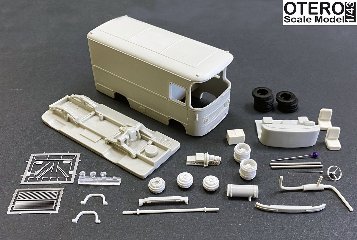 OteroScaleModel's tweet photo. Os mostramos las piezas que componen el KIT de nuestro furgón AVIA SEIDA FERQUI. Además incluye calcas al agua, vinilo negro y plata, plásticos termoformado para las ventanas y un manual de 4 páginas donde explicamos paso a paso pintura y montaje del modelo. https://t.co/O2OkivK08d