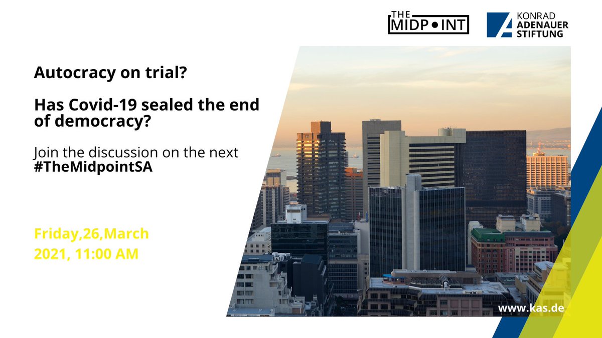 KAS_SouthAfrica's tweet photo. 🚨 Only one more day to go!
#TheMidpointSA Oline Debate - 26th of March, 11h00 (SAST)
1 Year of Lockdown
Join the talk with Dr Ralph Mathegka -
@GIS_Reports, @ferialhaffajee & Laurence Caromba -
@go2uj!
✒️https://t.co/MI4LnXynji
#DefendOurDemocracy https://t.co/N2Azzzd9CX