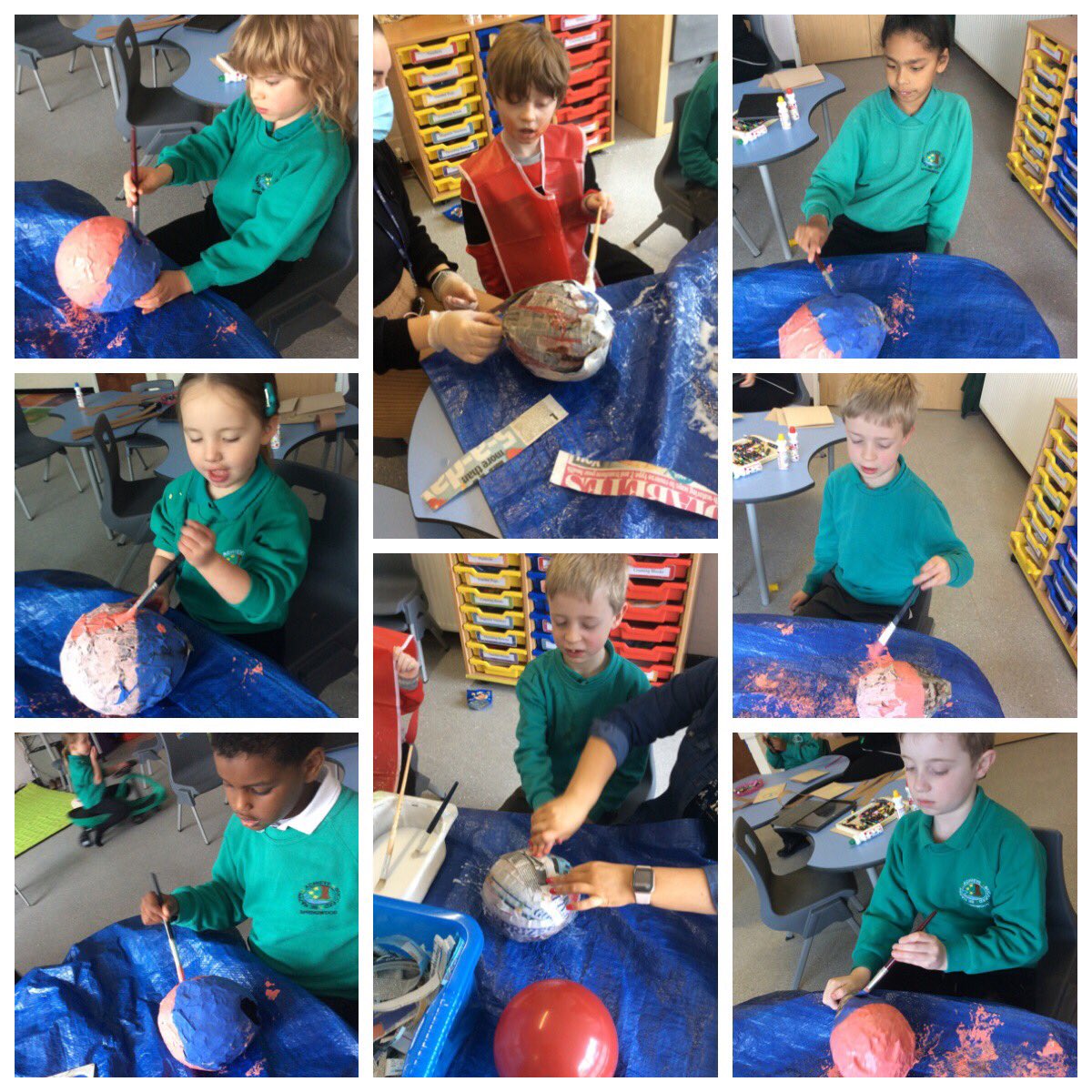 Springwood_Prm's tweet image. Today’s fun creating our own Humpty Dumpty out of 
Papier-mâché, will he fall off the wall and break? #funthursday #springcoch