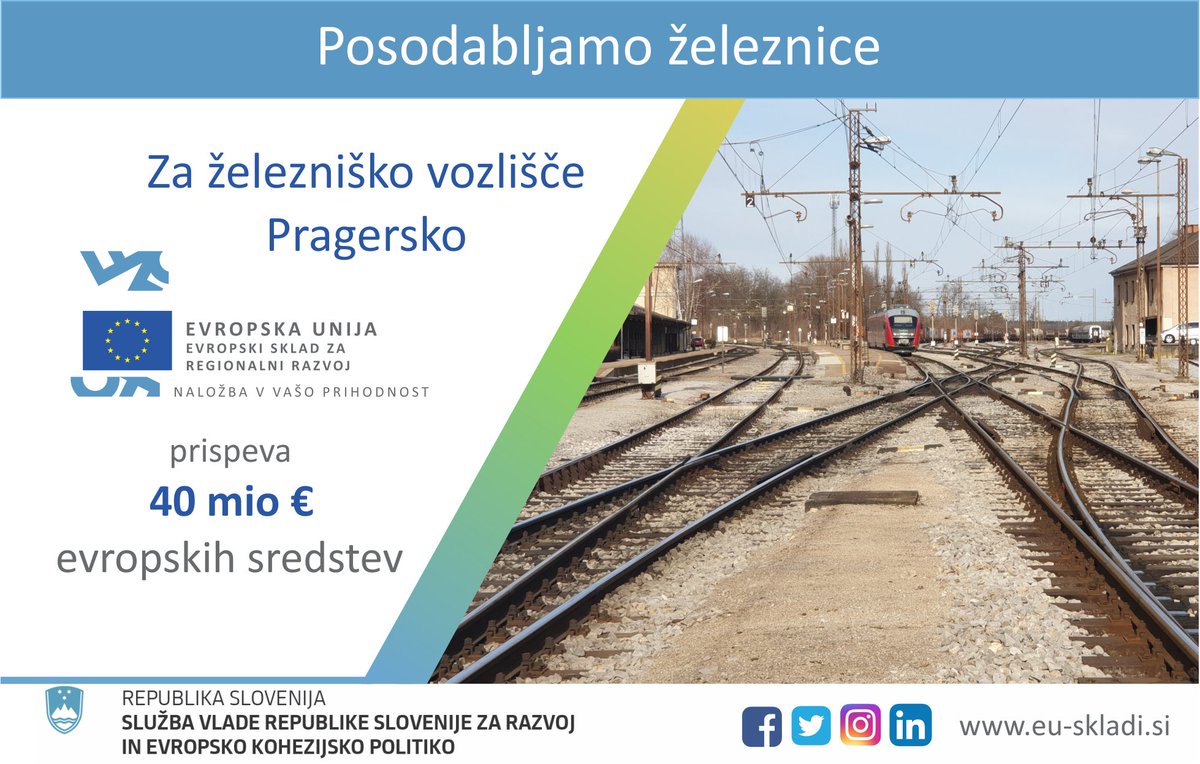 mlskrrSI's tweet photo. 🚄Odobrili smo 40 milijonov evrov #EUsredstva za nadgradnjo železniškega vozlišča in posodobitev postaje Pragersko.
✅ Projekt bo prispeval k povečanju prometne varnosti, skrajšanju časa potovanja in zmanjšanju negativnih vplivov na okolje. Več: https://t.co/x3mCtkh5YQ @mzi_rs . https://t.co/pL2qVSVUHT