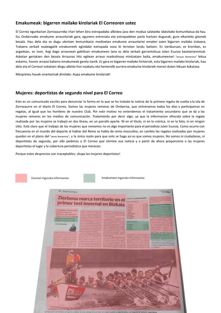 Larunbatean argitaratutako albistearen harira, idatzi hau bidali genion el correori. Ez digute erantzun beraz guk geuk argitaratuko dugu. Aspertzen hasita gaudelako.