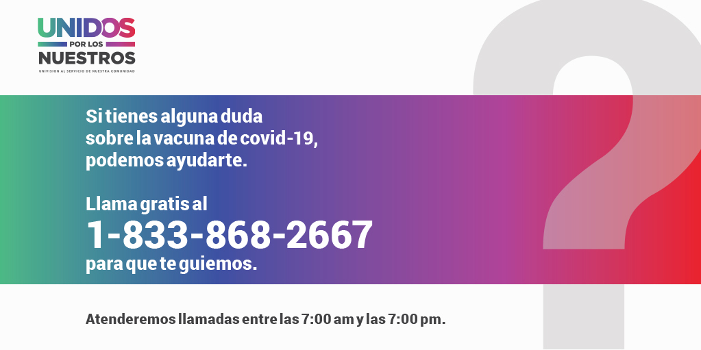 nmasunivAUT's tweet photo. ¿Quieres saber quiénes ya pueden vacunarse del covid-19 en tu estado y otros detalles que te facilitarán el proceso?
Llama al 1-833-868-2667 y te responderemos de 7:00 am a 7:00 pm. https://t.co/B0G6bGZgsM