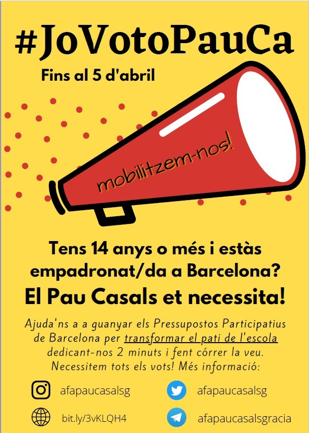 afapaucasalsg's tweet photo. Ja ens podeu ajudar a difondre la campanya al barri:
1) Baixeu el cartell a https://t.co/FgrOvmlurk
2) Imprimiu-ne unes còpies a casa
3) Enganxeu-los pel barri
4) Envieu-nos una foto amb l'etiqueta #JoVotoPauCa
Els cartells ens ajudaran a arribar a més gent!
#DECIDIMBARCELONA https://t.co/GDIkeI7dCa