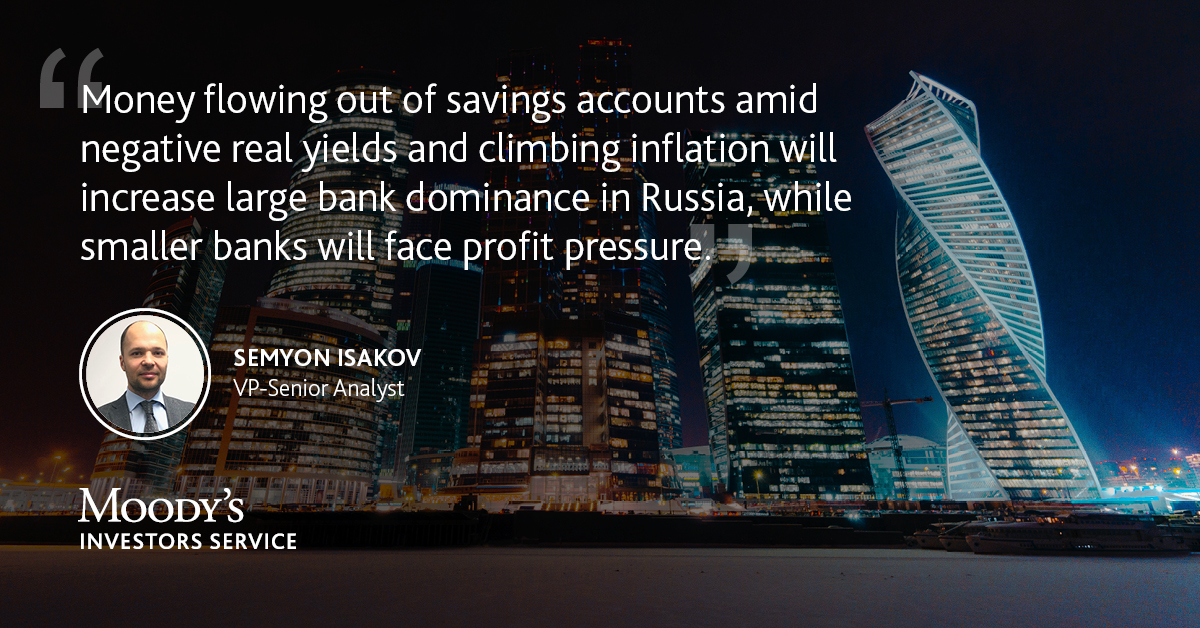 moodysratings's tweet photo. Russian banks are challenged by high #inflation, resulting in sharply wider #negativeyields on bank term deposits, which will trigger a structural shift in banks' funding. See our report for more: https://t.co/7R7mpfjNbF
#MoodysEm #EmergingMarkets https://t.co/dS0vVOLAF0