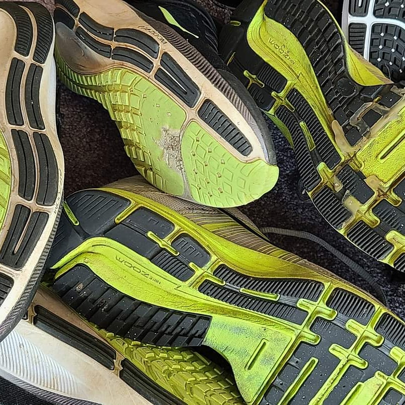 Shoes of the pandemic. March 2020 to March 2021: 1200+ miles running, 525+ miles walking--enough to go from DC to Denver on foot!!