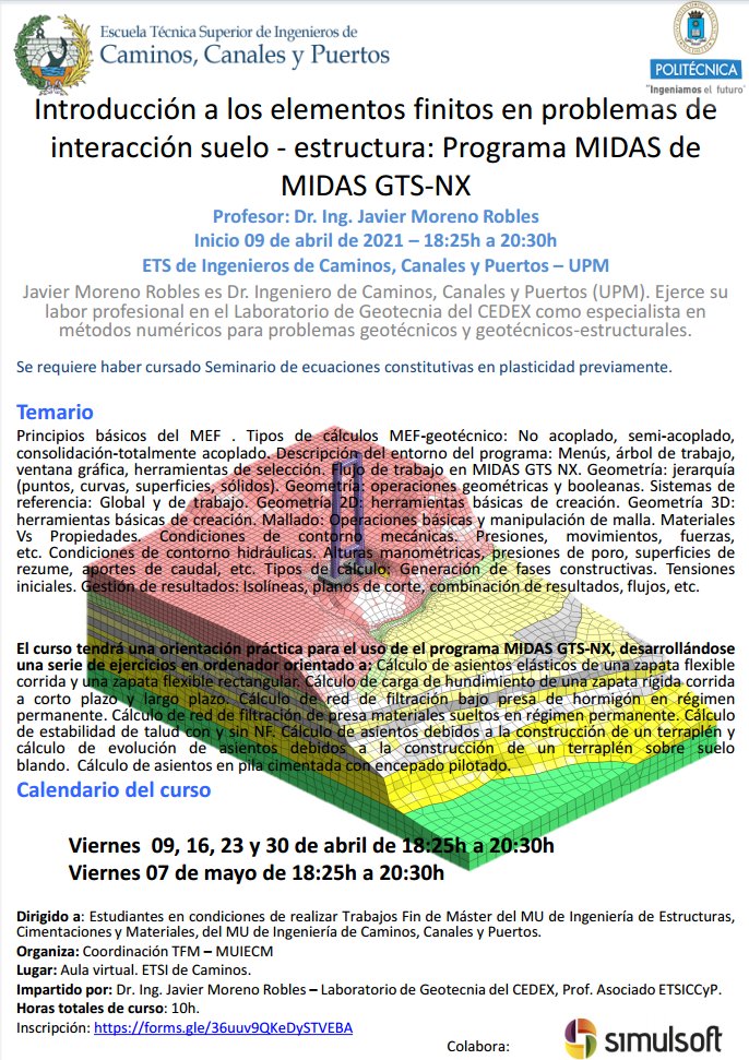 simulsofting's tweet photo. Proximo curso: Programa MIDAS GTS-NX. Interacción suelo-estructura
Universidad UPM Profesor: Dr. Ing. Javier Moreno colabora Simulsoft Ingenieros
Inscripcion: https://t.co/OvSPLFL4CW https://t.co/LzjPJWrHru