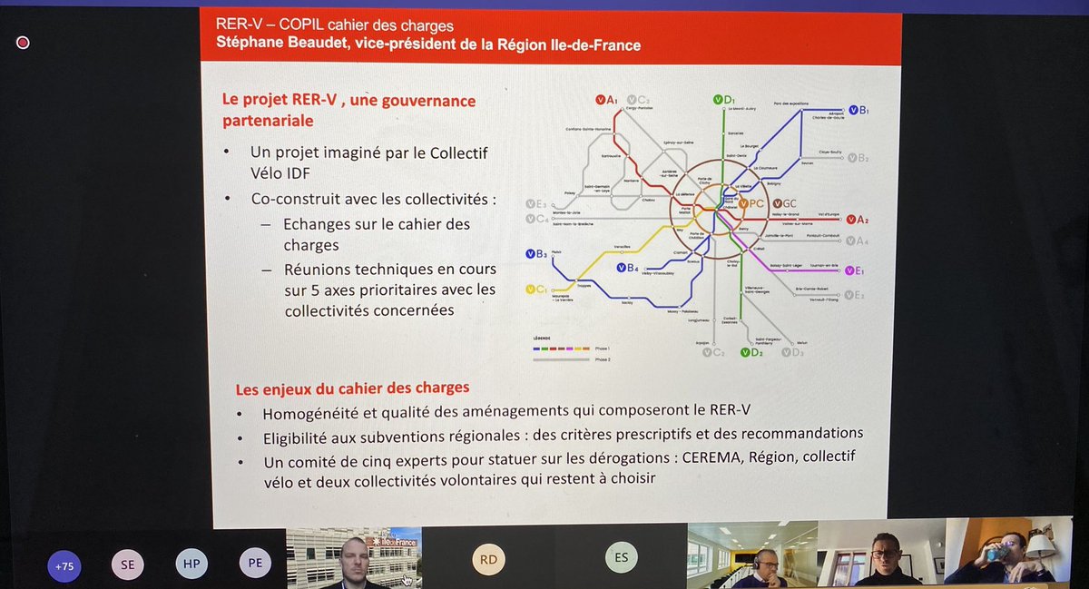 VeloIdF's tweet photo. Une étape très importante pour le #RERV ! Les collectivités franciliennes et la Région ont validé hier le cahier des charges qui définit :

✅Le type d'aménagements
✅Les largeurs
✅Le revêtement

Le niveau d'ambition est là et partagé 👏. Place maintenant aux réalisations 🚲🚧🚲 https://t.co/GnFRe5Hoci