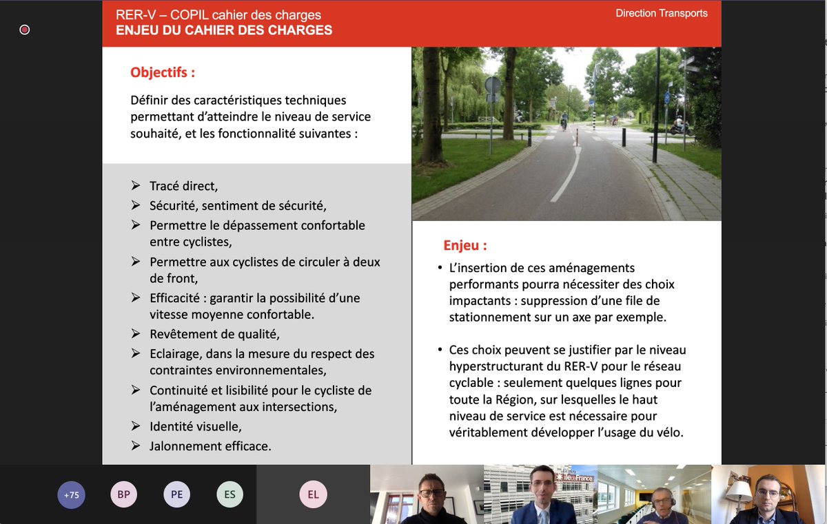 VeloIdF's tweet photo. Une étape très importante pour le #RERV ! Les collectivités franciliennes et la Région ont validé hier le cahier des charges qui définit :

✅Le type d'aménagements
✅Les largeurs
✅Le revêtement

Le niveau d'ambition est là et partagé 👏. Place maintenant aux réalisations 🚲🚧🚲 https://t.co/GnFRe5Hoci