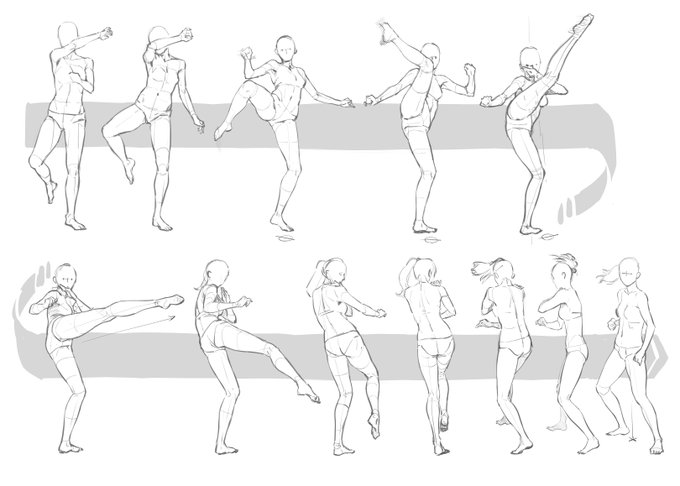 2日目の前半
アクションポーズを参考に一連の流れを描き描き 