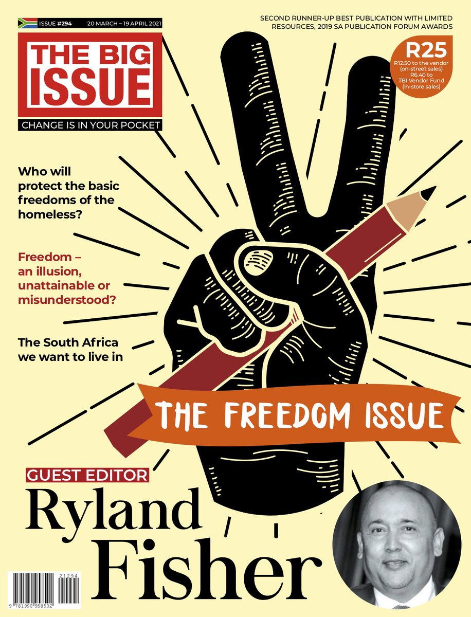 MediaMikateko's tweet photo. The Big Issue magazine is available for sale from your nearest Big Issue vendor in and around Cape Town for only R25. You can also find it at selected Spar stores. Issue #294, the Freedom Issue has @rylandfisher as our guest editor.
.
#changeisinyourpocket #thefreedomissue https://t.co/qinpgRvrHp