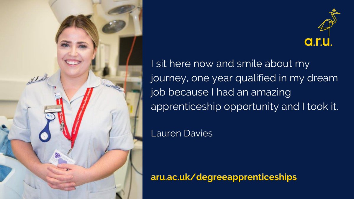 degreesatwork's tweet photo. Read @NWAngliaFT and #ARUapprentice graduate Lauren's journey. She demonstrates the strength and benefits of @AngliaRuskin apprenticeship programmes. We're excited to expand our apprenticeship opportunities at #ARUPeterborough in 2022 > https://t.co/rWQEK7oWCX #ARUProud https://t.co/tThXD1ynMg