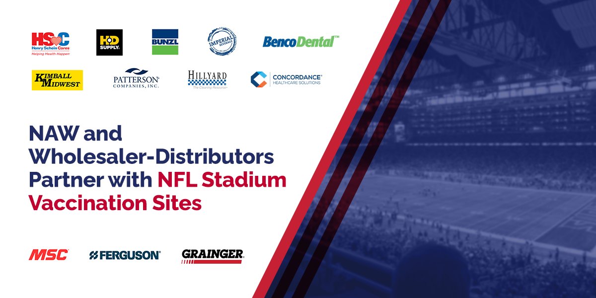 NAWorg's tweet photo. NEW: Wholesaler-distributors are partnering with NFL Stadium vaccination sites to donate PPE and other needed supplies. Release: https://t.co/zQjiIWNAeM #DistributorsDeliver https://t.co/txLuTddx2v