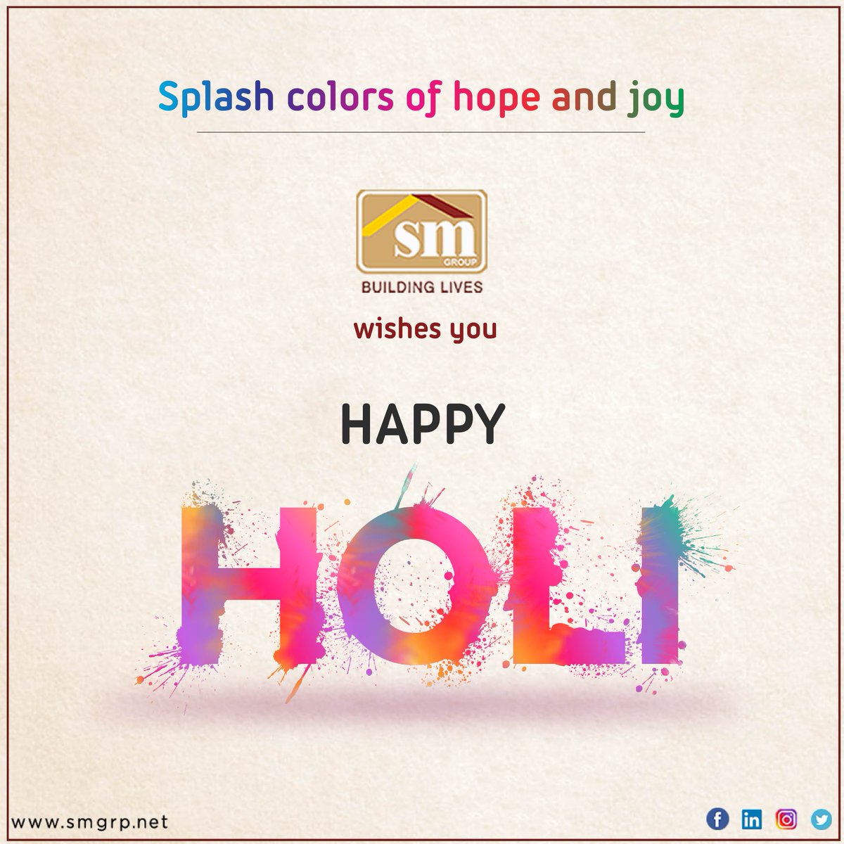 SMSonsHoldings's tweet photo. May the various colours of Holi brighten up your lives with vibrant hues of happiness and prosperity.
SM Group wishes everyone a Happy and Safe Holi.
.
.
.
#happyholi #holi2021 #besafe #safeholi #holigreetings #smgroup https://t.co/Wb4ZVtAQcS