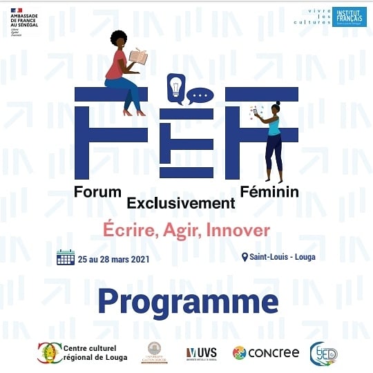 AradesSenegal's tweet photo. Lever de rideau sur la première édition du Forum Exclusivement Féminin 😊. Pendant 4 jours, Saint-Louis, Louga et bien sûr les plateformes numériques donnent l'exclusivité et l'attribut de la parole aux femmes pour #écrire, #agir #innover.
 #FEF2021 #AradEs #IFSL #jigéén #kebetu https://t.co/dRp8RWrEEE