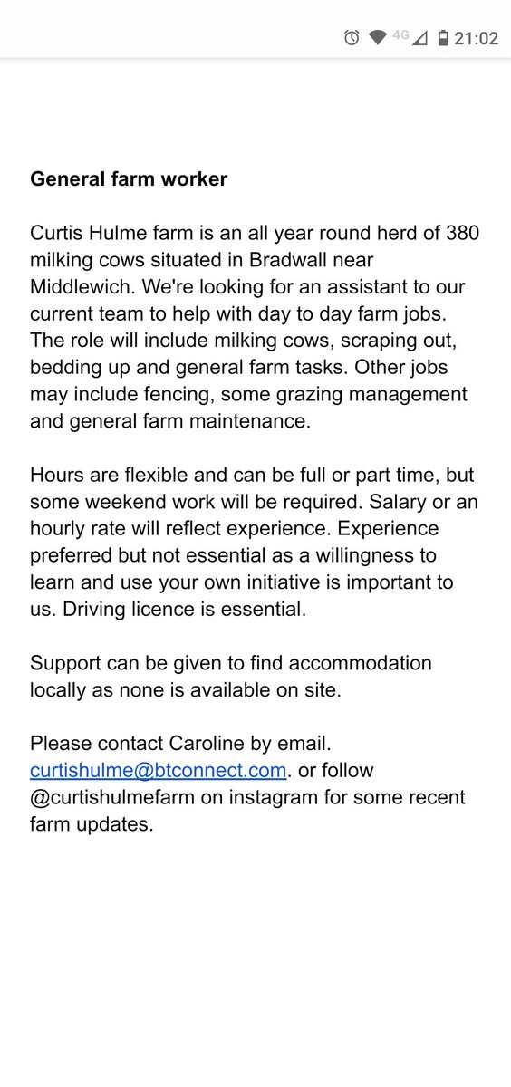 cjwilliams85's tweet photo. 🐮 General farmworker job opportunity at Curtis Hulme farm 🐮
We're on the hunt for another member to expand our current team of staff. Are you looking for a new opportunity at a progressive dairy farm? Then read on! Details in the photos below. DM for more information https://t.co/wVOroPd3lz