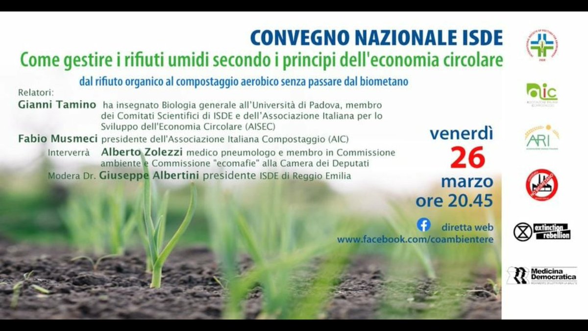 assorurale's tweet photo. CONVEGNO NAZIONALE @ISDEItalia  Venerdi 26 Marzo ore 20.45 @ https://t.co/ghV8yZwthU

Come gestire i rifiuti umidi secondo i principi dell'economia circolare dal rifiuto organico al compostaggio aerobico senza passare dal biometano

@assorurale attraverso #RuRe coorganizza https://t.co/p9FRSR5HWe