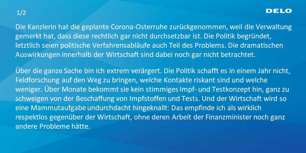 SHerold_DELO's tweet photo. Auch mit einem Tag Abstand bin ich noch völlig fassungslos, wie unbeschwert von Fachwissen die Politik in Deutschland gerade agiert. Hier mein Versuch, es in Worte zu fassen. #Osterruhe https://t.co/c6Q4rb6fgJ