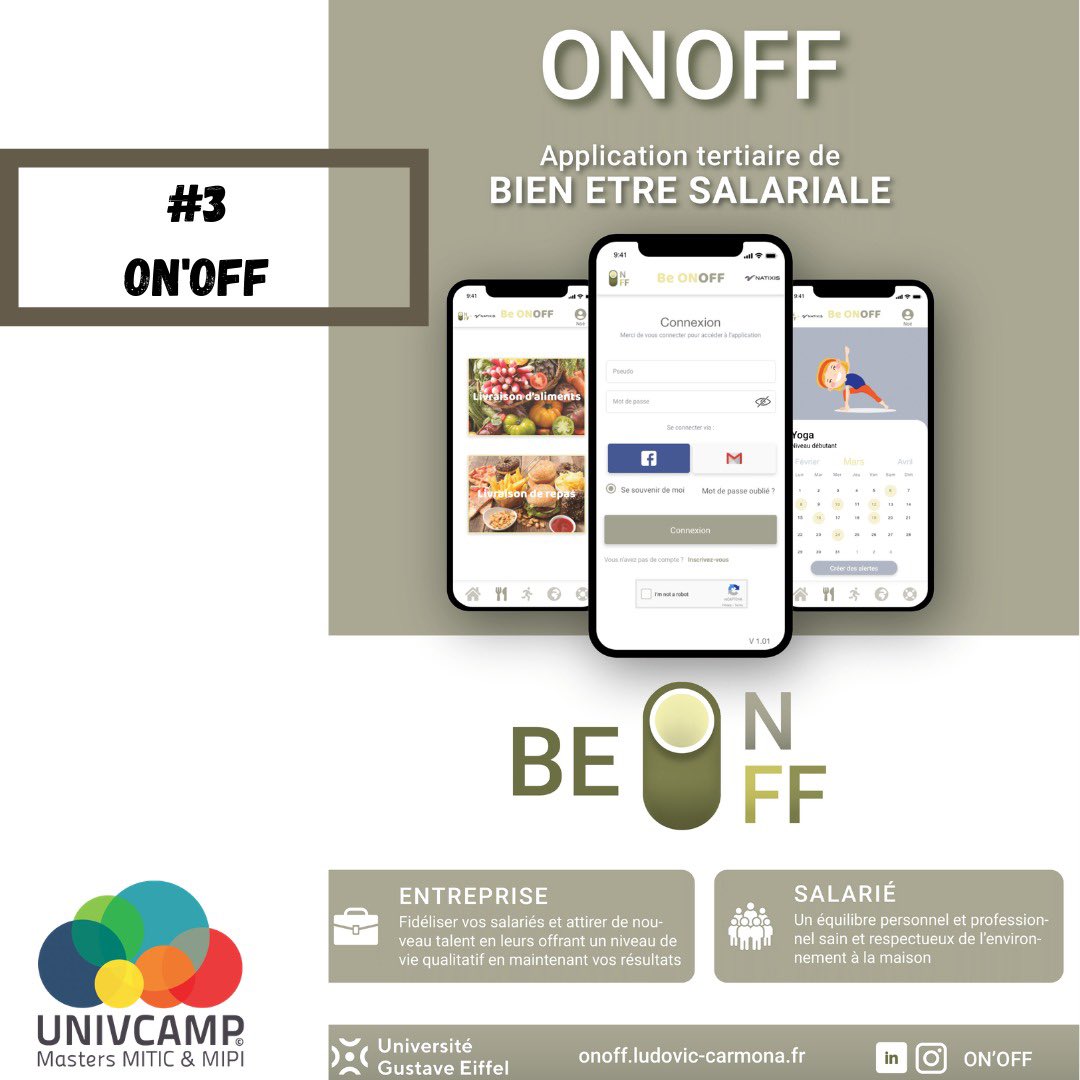 campusMIPIMITIC's tweet photo. Ce matin on vous présente 2 projets ! 

- ONOFF est une application tertiaire de bien etre salariale, une question tres importante surtout dans contexte actuel 😎

- CHAMPEAUX LAB apporte des solutions concrètes d’espaces en tout genre 🏡🏢

Decouvrez leurs affiches ⬇️⬇️ https://t.co/aZ9HaekYX5