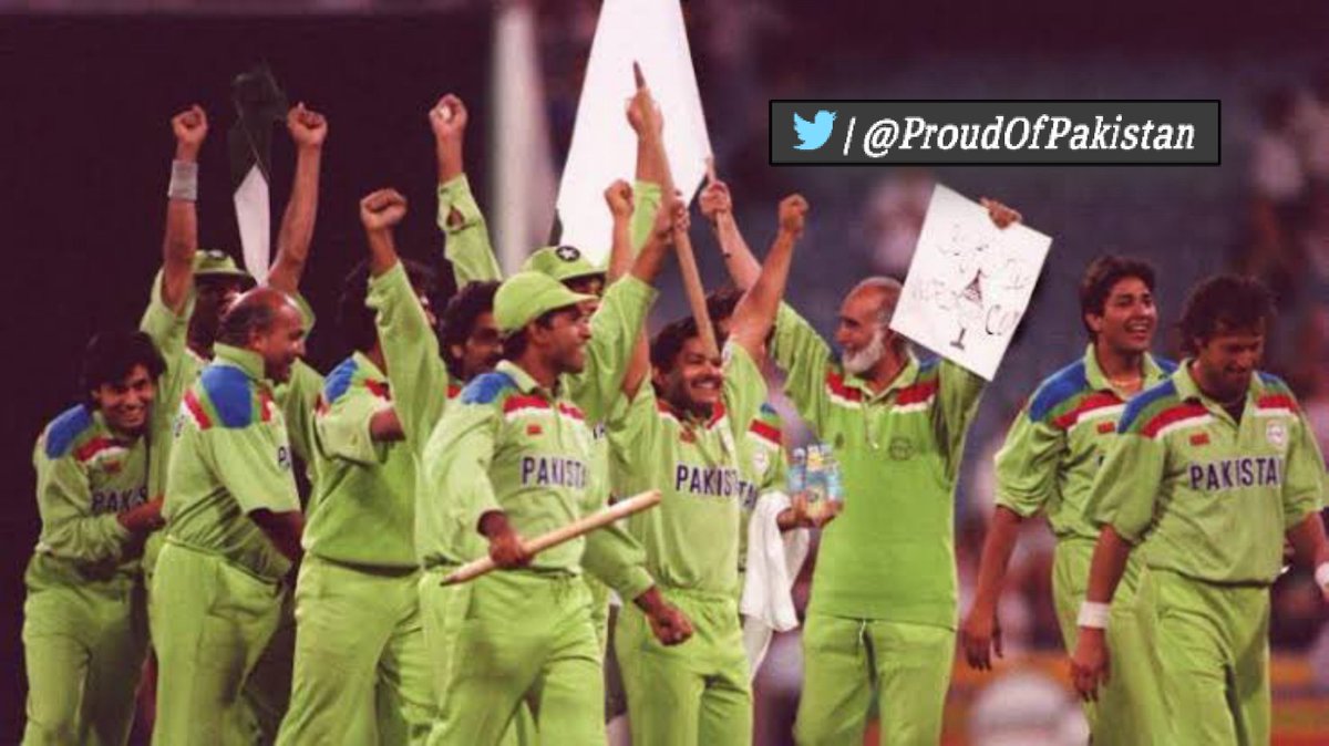 ProudOfPakistan's tweet photo. #OnThisDay 1992 PM @ImranKhanPTI lifted up the world cup 🏆 for Pakistan for the first time against England.

#1992WorldCup #PMImranKhan https://t.co/W0JAkQMYDZ