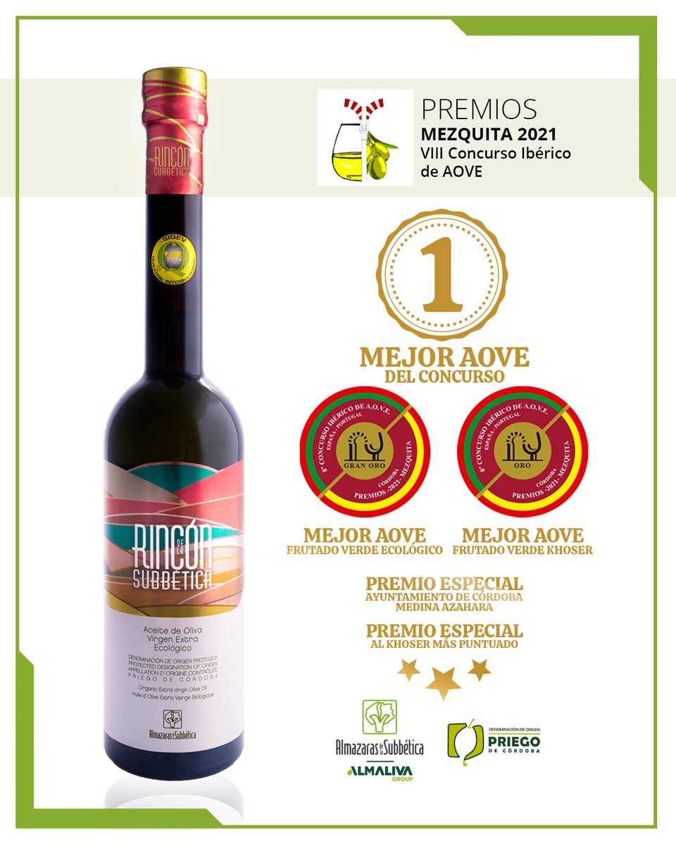 En este enlace se pueden ver todas las listas de los #PremiosMezquitaAoves en PDF

premiosmezquita.com/premios-viii-c…

El ganador absoluto con 98 puntos fue RINCON DE LA SUBBETICA ECO de ALMAZARAS DE LA SUBBETICA S.L.
<a href="/almasubbetica/">Almazaras de la Subbética</a> 
 
En sucesivos dias iremos desgranando todos los premios.