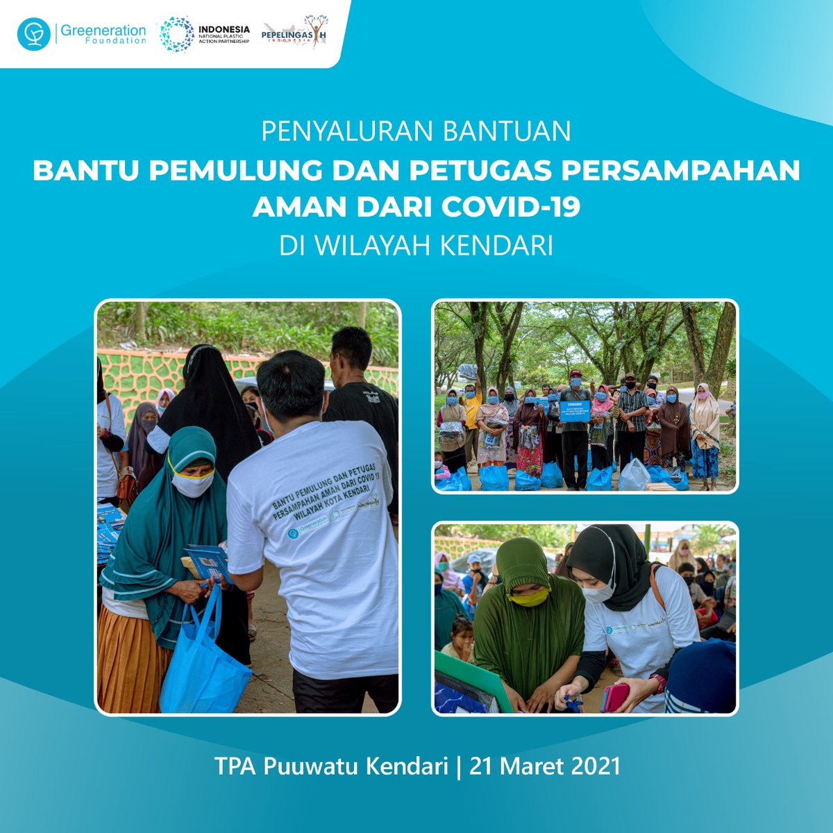 greenerationid's tweet image. #PROGRAMGF | Penyaluran Paket Bantuan Bantu Pemulung dan Petugas Persampahan Aman dari COVID-19 di Wilayah Kendari