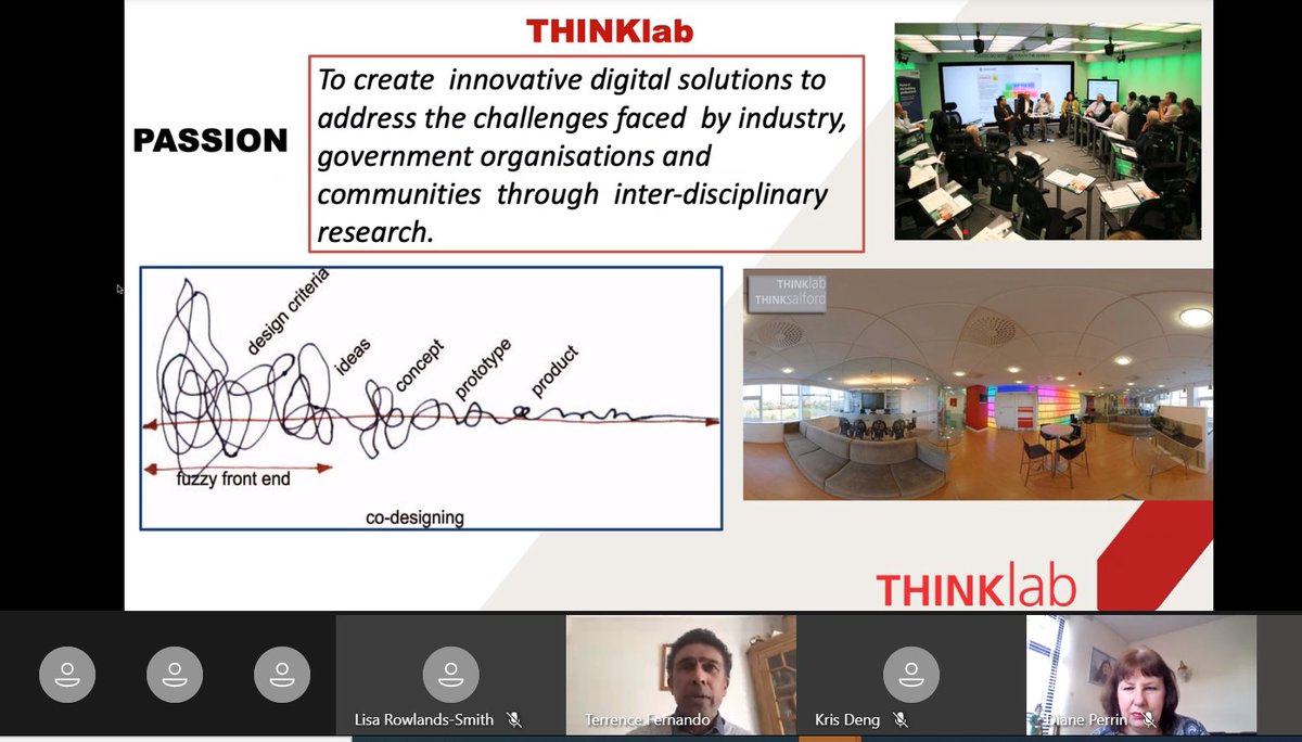 THINKlabsalford's tweet photo. Thanks, Community of Practice @lizziebeth651 for asking Director, Prof Terrence Fernando to discuss our research projects and how we go about delivering them successfully. Also good to hear about how the group are building their resilience during the lockdown with @rebeccacoles6 https://t.co/MuzmaZjsiW
