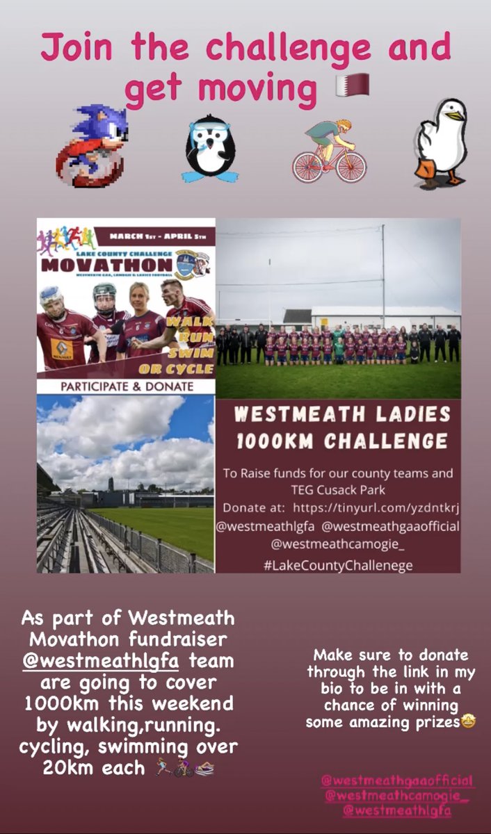 kazzyheg's tweet photo. As part of the Westmeath Movathon we are taking on a 1000KM challenge this weekend☺️ Please help us out by donating at https://t.co/jbjMkpqIgd by donating you’re also in with a chance of winning some amazing prizes 🏃🏼‍♀️🚴🏻‍♀️🏊🏻‍♂️🇶🇦 #LakeCountyChallenge https://t.co/t8ThxE0qwi
