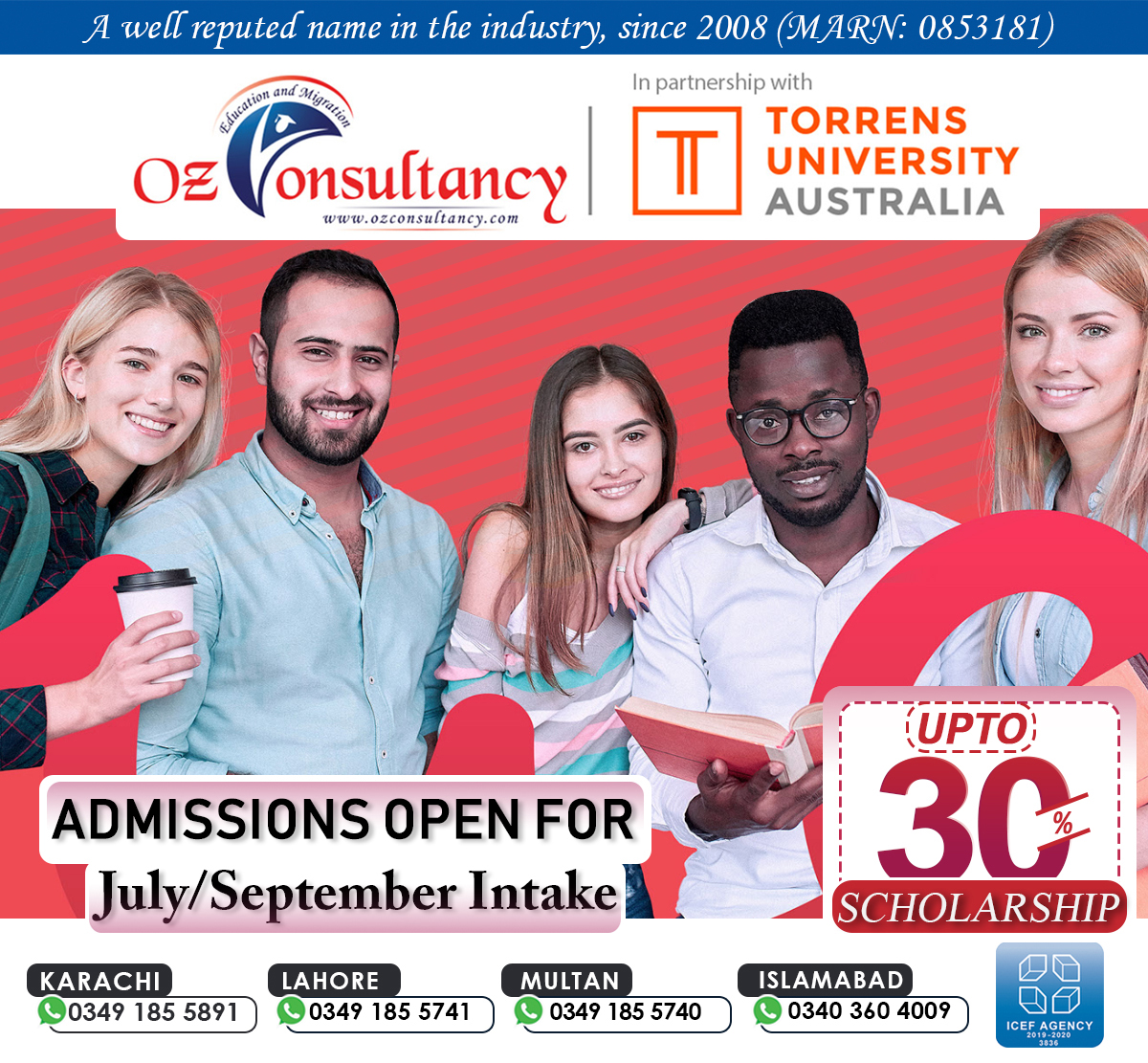 Enroll now and Be an Early Bird to Fly towards Australia ✈️ 🇳🇿Get up to 30% Scholarship from Torrens University Australia.

For more details call now. 
📞 Call/Whatsapp: 0349 185 5741
📞 Call/Whatsapp: 0349 185 5891
📞 Call/Whatsapp: 0349 185 5740
📞 Call/Whatsapp: 0340 360 4009