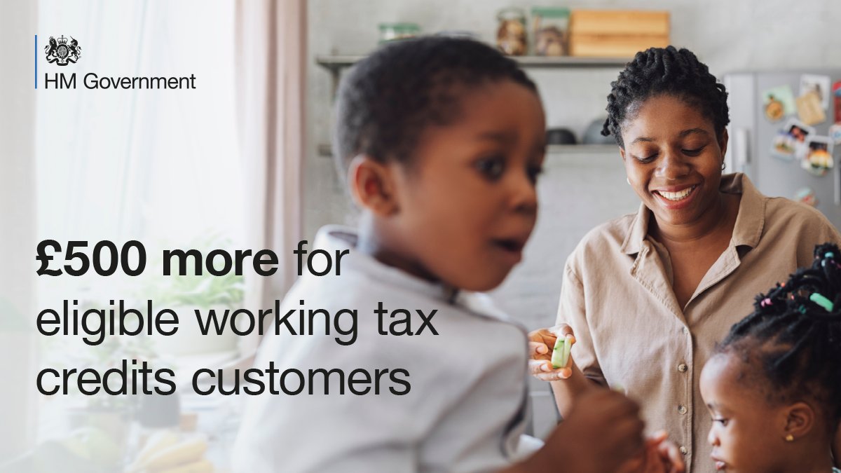 A one-off £500 payment will be made to eligible working tax credits customers by 23 April. 

✅It's automatic so you don't need to apply
💷Check your bank records as it won't appear in the Tax Credits service
🏠It won't affect your Housing Benefit
 
Go to gov.uk/guidance/new-o…