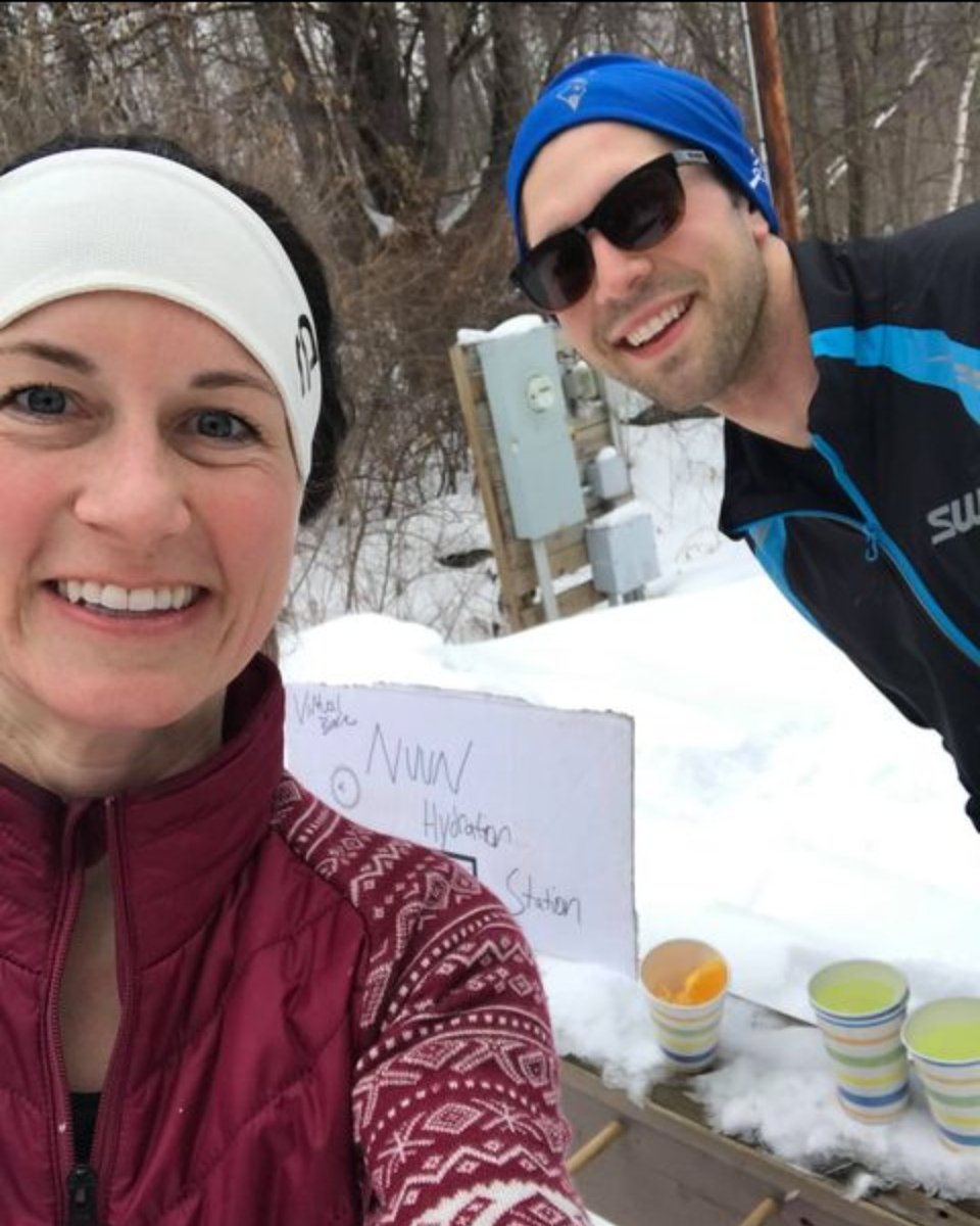birkie's tweet photo. This lucky skier had a custom NUUN hydration station for her #VirtualBirkie race this year!  Her support crew (a/k/a husband) outdid himself in his aid station delivery! Cheers!
 @nuunhydration  Nuun Hydration https://t.co/RZIPCQO8BR
