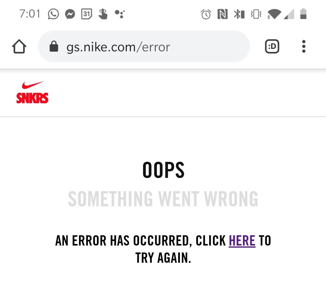 nike snkrs oops something went wrong