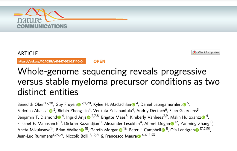 BenedithOben's tweet photo. So proud to share our paper in @NatureComms. 
Many thanks to @FrancescoMaura4, @nickbolli, Dr. Peter Campbell, Prof. Dr. Jean-Luc Rummens, Prof. dr. Guy Froyen, @ingrid_arijs, @DrOlaLandgren &amp; other collaborators. @uhasselt @LCRCenter @JessaZiekenhuis
https://t.co/7r6pDq909G https://t.co/xt3hUKEFjG