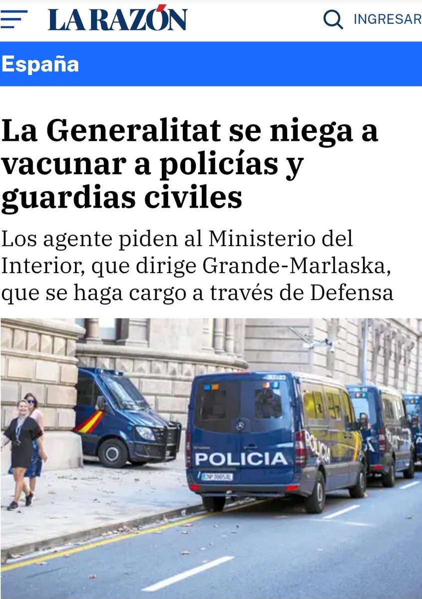 🔴 Intolerable que la Generalitat se niega a vacunar a policías y guardias civiles, pisoteando sus derechos y denigrando y despreciando a todos los compañeros que protegen a toda la sociedad en #Cataluña.

#EquiparacionYa #EquipacionYa