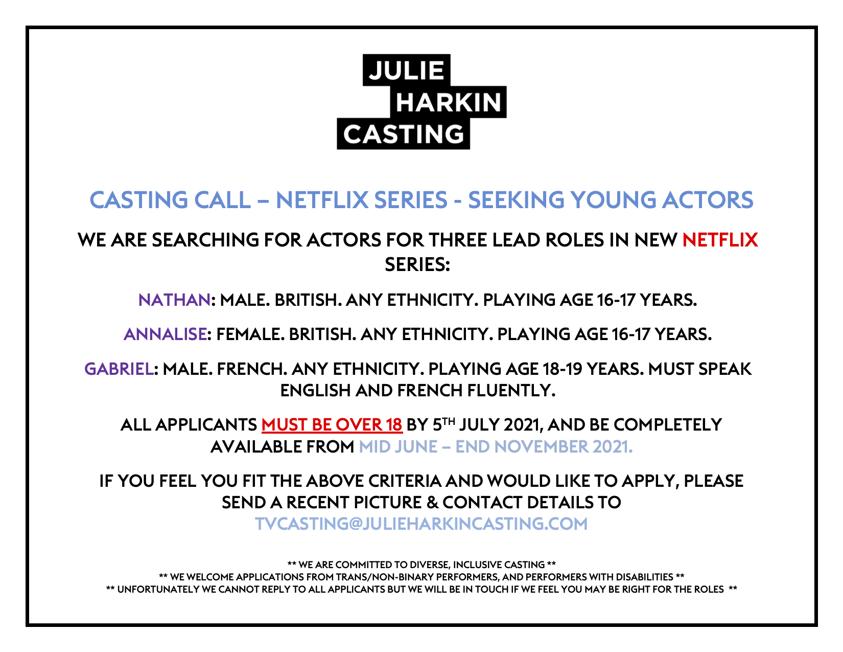 JulieHarkinCasting (@JHCasting) / Twitter