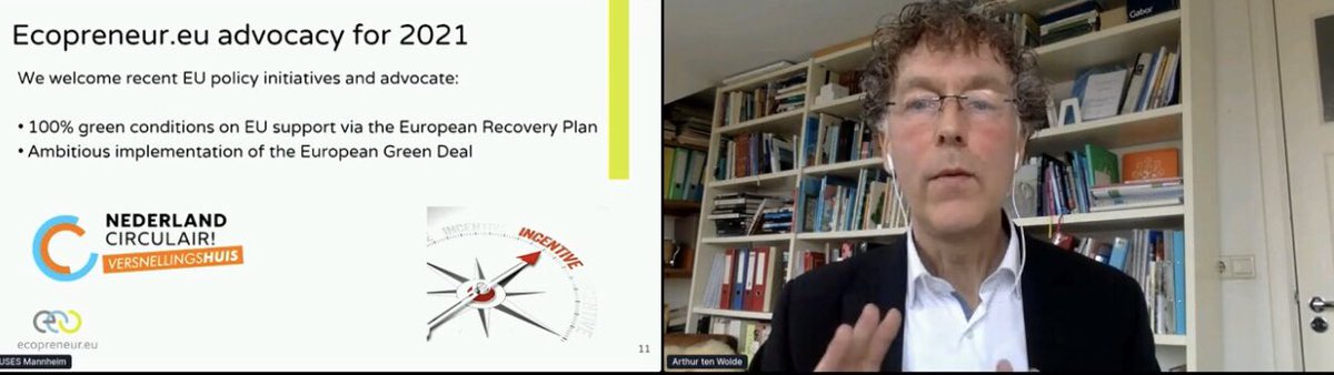 changemakerslab's tweet photo. Keynote speaker @ArthurtenWolde sharing his insights &amp; work with @EcopreneurEU at the #RoadtoMannheim #Socialeconomy event “#SustainableConsumption &amp; #CircularEconomy”, with about 3,000 #SME’s in the network &amp; #advocacy work on #EuropeanRecoveryPlan &amp; #EuropeanGreenDeal.

#EUSES https://t.co/yd8Dn2C9RT
