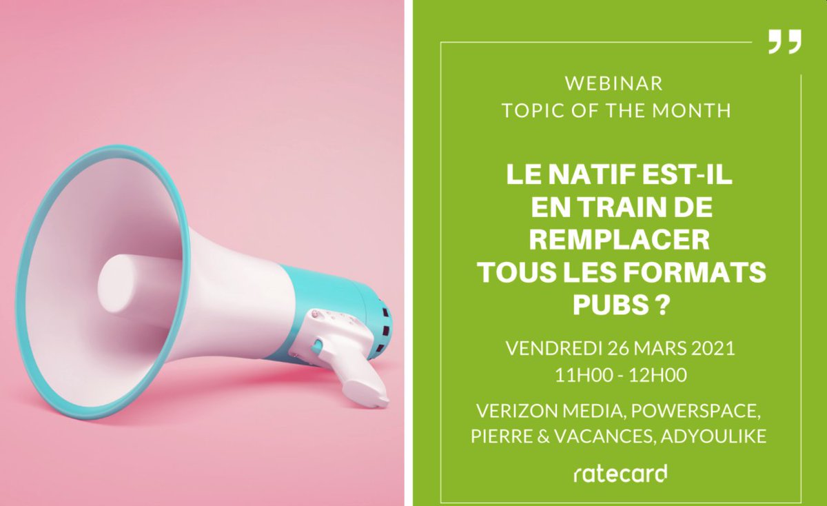 📢 𝘓𝘦 𝘕𝘢𝘵𝘪𝘷𝘦 𝘦𝘴𝘵-𝘪𝘭 𝘦𝘯 𝘵𝘳𝘢𝘪𝘯 𝘥𝘦 𝘳𝘦𝘮𝘱𝘭𝘢𝘤𝘦𝘳 𝘵𝘰𝘶𝘴 𝘭𝘦𝘴 𝘧𝘰𝘳𝘮𝘢𝘵𝘴 𝘱𝘶𝘣𝘴  
Fabien Omont, Directeur Commercial chez Verizon Media, partagera notre vision de la publicité native en 2021 le vendredi 26 mars à 11h. 
👉lnkd.in/d_pFfkD