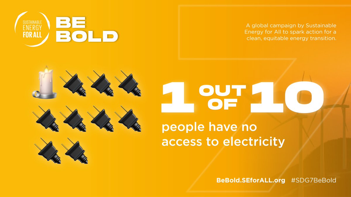 SEforALLorg's tweet image. The future is dark without #SDG7....literally.

🔌🔌🔌🔌🔌🔌🔌🔌🔌🕯

Did you know that 1 out of 10 people still lack access to electricity?

We need BOLD actions. And we need it NOW.

Join us→BeBold.SEforALL.org