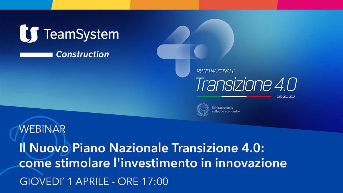 Il 1 aprile si terrà il webinar “Il Nuovo Piano Nazionale Transizione 4.0: come stimolare l'investimento in innovazione”.  Info e iscrizioni a questo link bit.ly/3lOhi2y
#innovazione #investimenti #formazione