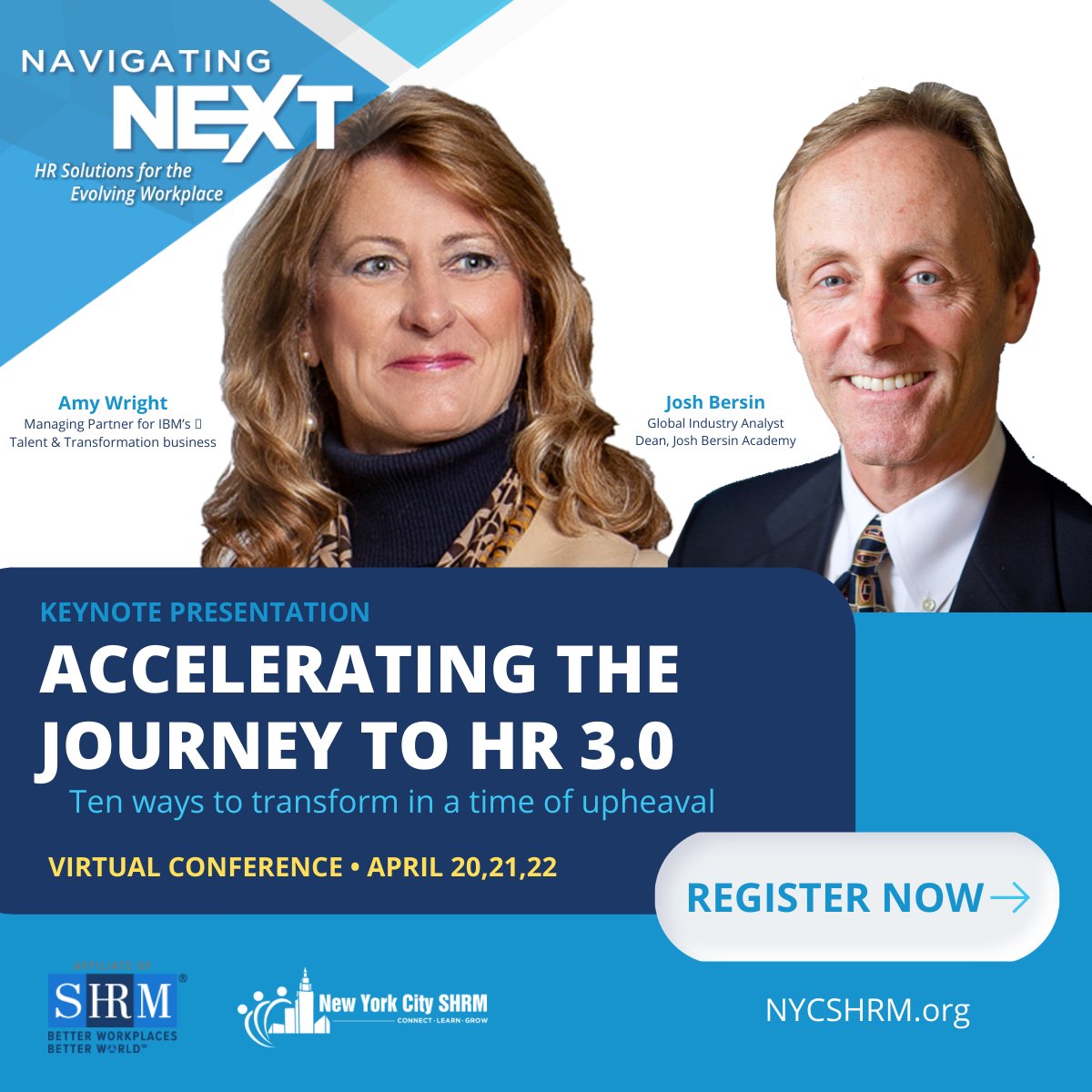 NYCSHRM's tweet photo. Do YOU have your ticket yet for the #NYCSHRM Annual #HR Conference #NavNEXT? Coming April 20, 21 &amp; 22, three half-day virtual sessions of speakers and break-out sessions!  #HRcommunity https://t.co/y8kFPtQYFP via ^VH https://t.co/1pOQE0OEHI