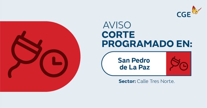 📌¡Atención! <a href="/CGE_Clientes/">CGE Clientes</a> informa desconexiones programadas para hoy en sectores de #Rancagua #SanPedrodelaPaz