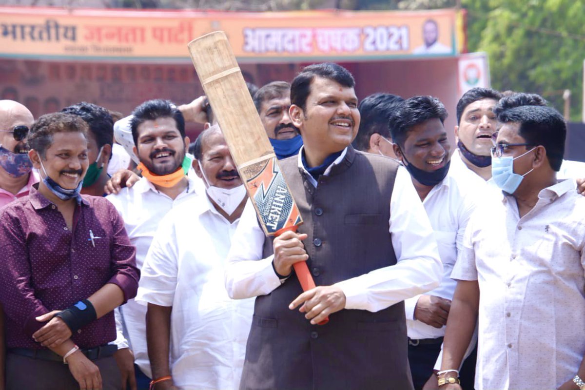 Dev_Fadnavis's tweet photo. I was excited to play some shots while trying my hand on bat at the inauguration of Cricket Tournament in Mumbai earlier today! https://t.co/bNgZGiurSG